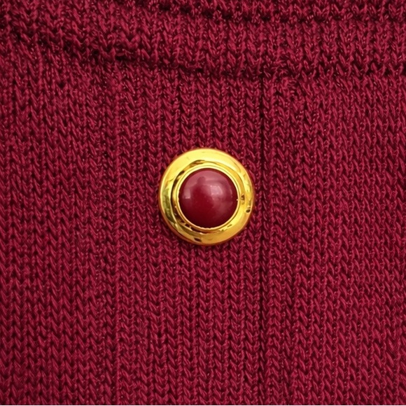 St. John by Marie Gray Burgundy Knit Dress Size 6 Gold Buttons USA Vintage 1980s - Picture 5 of 9